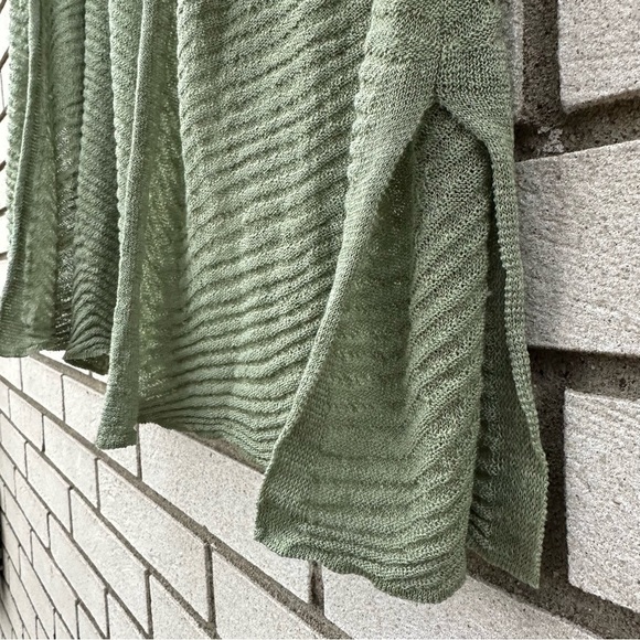 Eileen Fisher Pointelle Knit Pistachio Sage Green Open Front Hemp Blend Cardigan - Picture 9 of 9